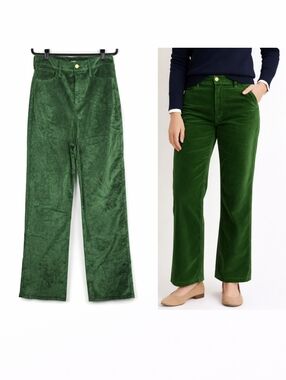 J. Crew Full Length Slim Wide Leg Pants BV661 in Stretch Velvet Green Size 29